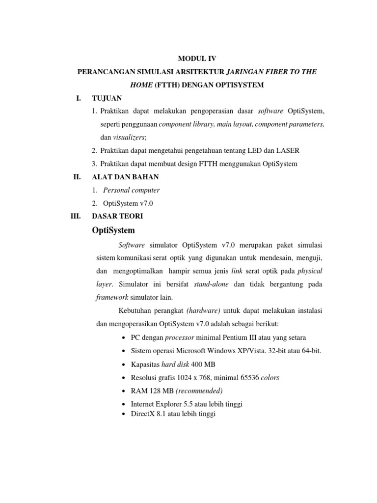 Simulasi Ftth Dengan Optisystem 7 0 Pdf