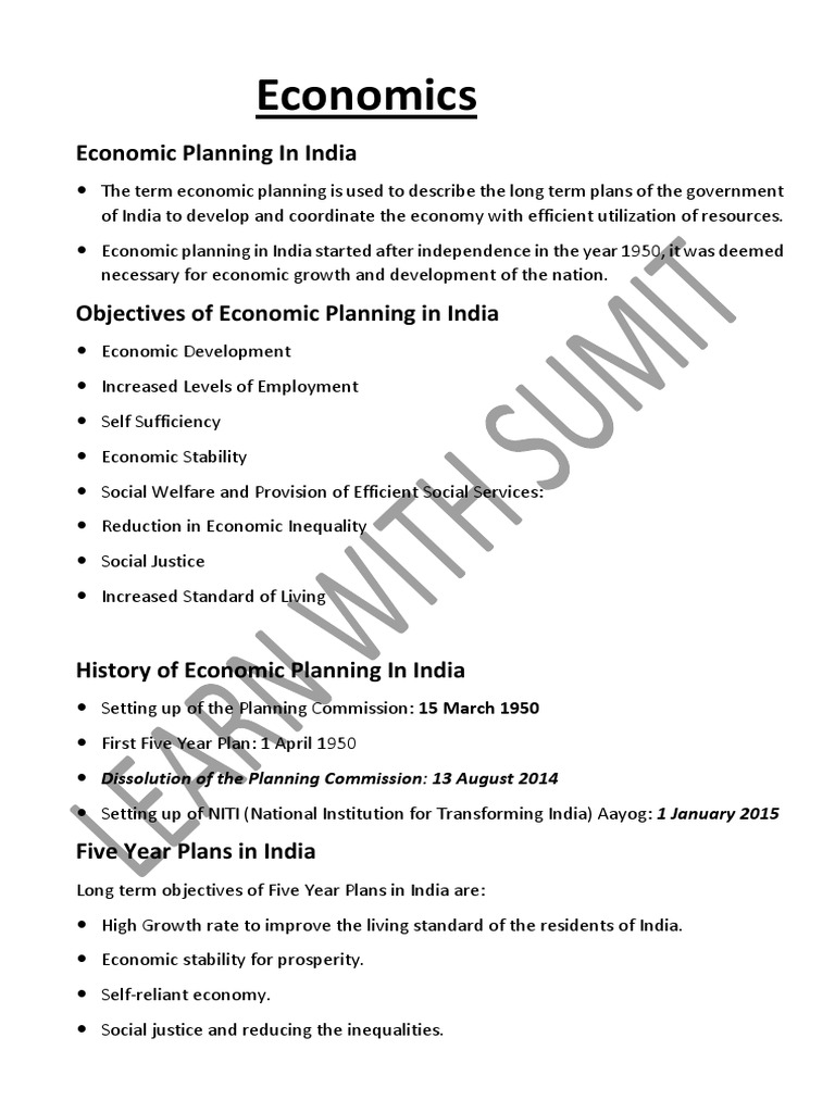 Economics Economic Planning in India PDF Gross Domestic Product