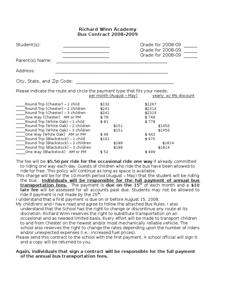 Bus Contract 08-09 | PDF | Business