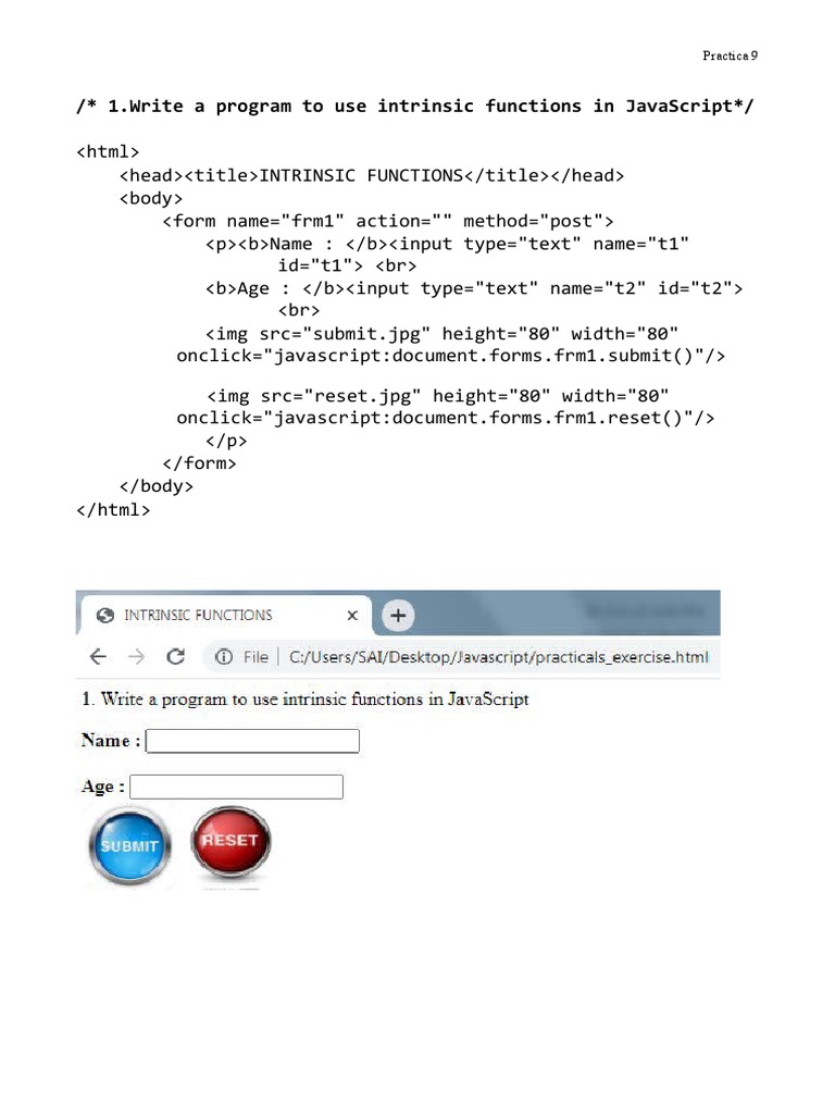1.write A Program To Use Intrinsic Functions in Javascript | PDF