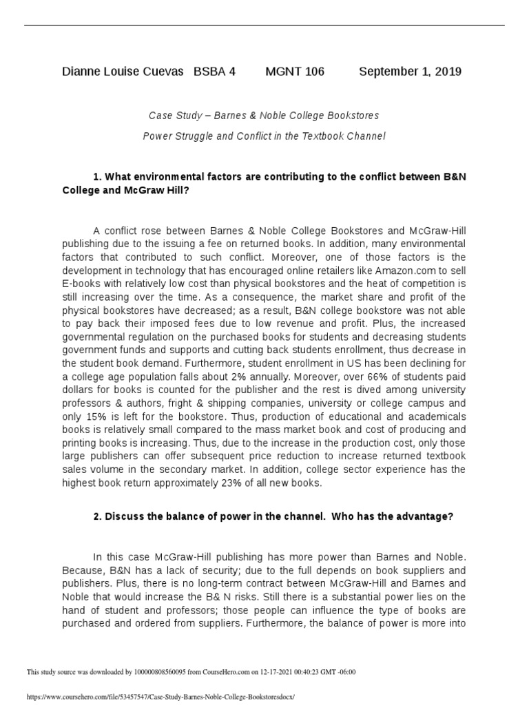 Case Study Barnes Noble College Bookstores PDF Textbook Economies