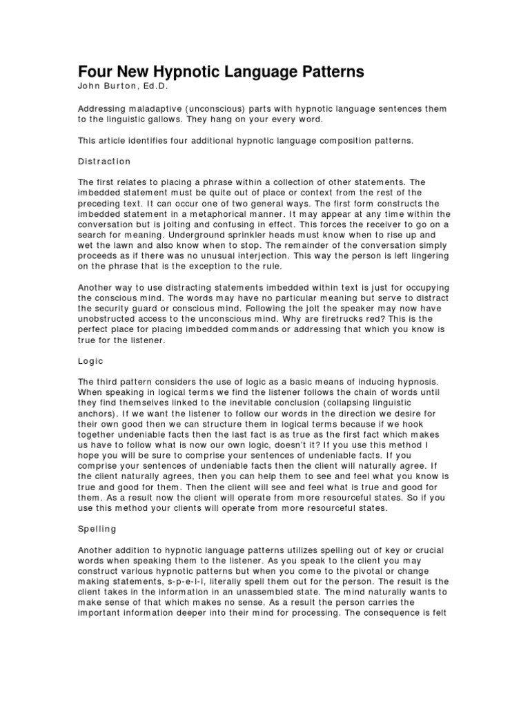 Nlp Hypnotic Language Patterns Pdf