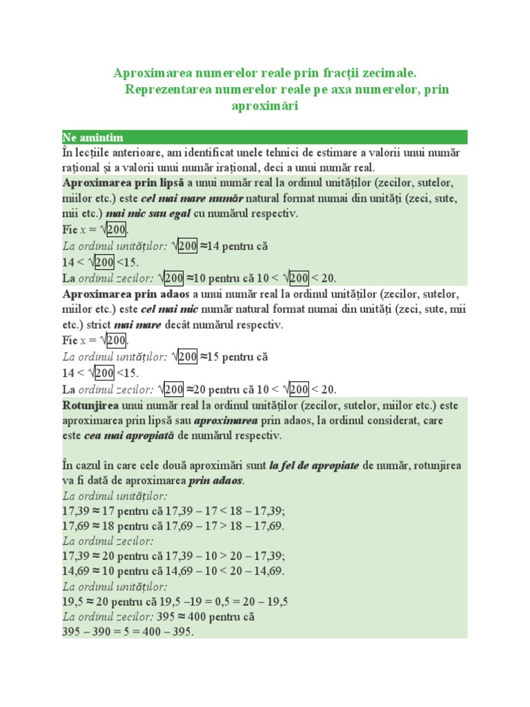 Aproximarea numerelor reale prin fracții zecimale | PDF