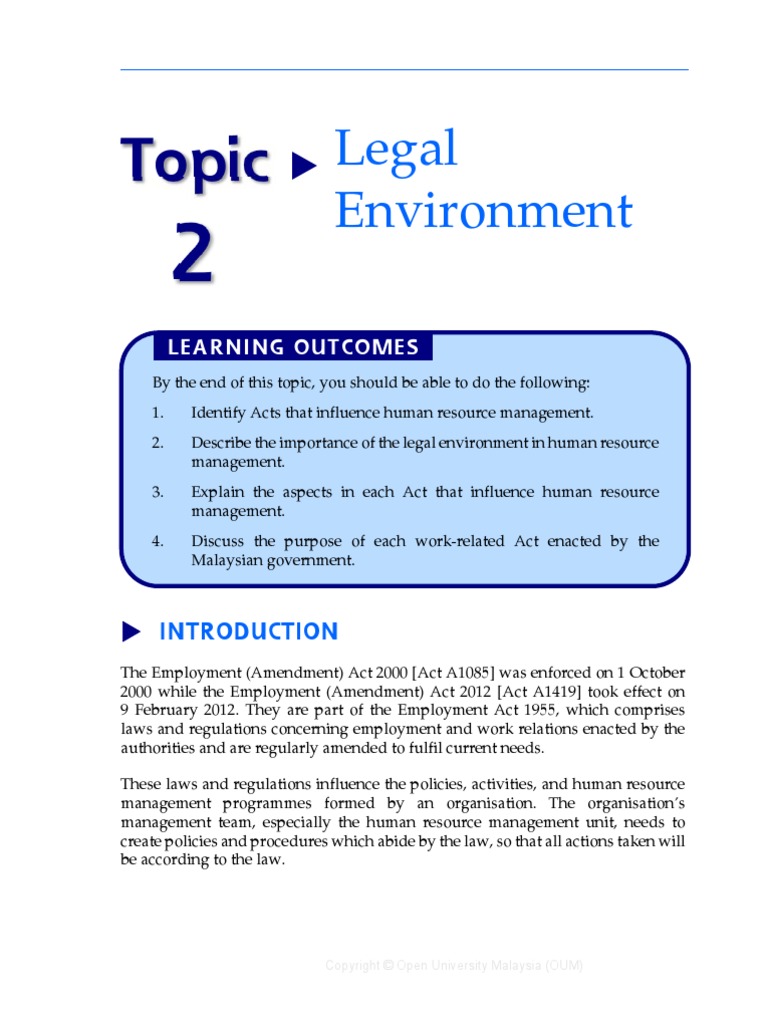 4.topic 2 - Legal Environment | PDF | Occupational Safety And Health ...