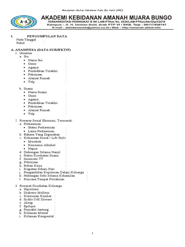 Format Pengkajian Anc | PDF | Kesehatan Holistik