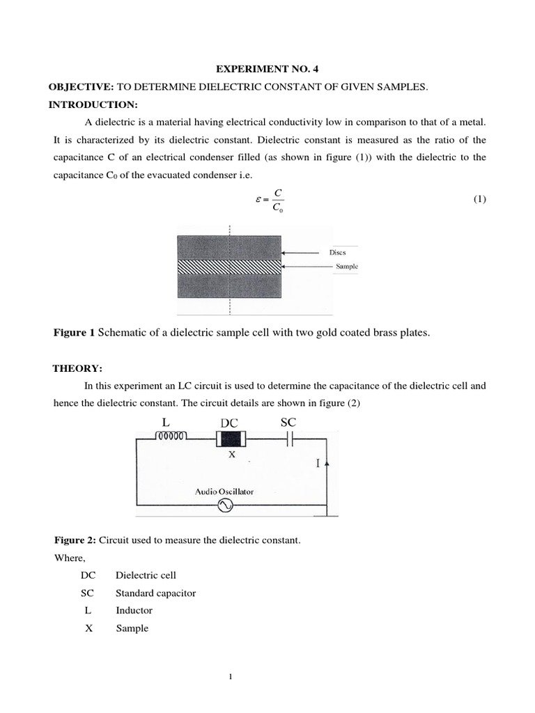 Experiment No. 4 Objective: To Determine Dielectric Constant of Given ...