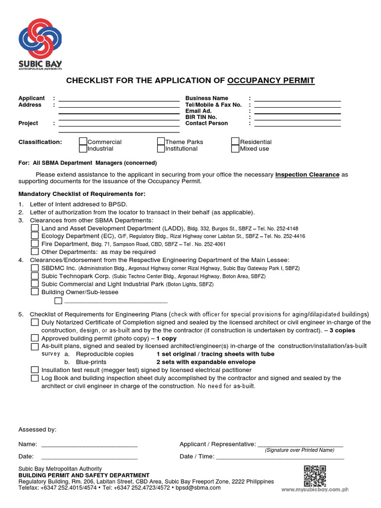 Checklist For The Application of Occupancy Permit PDF