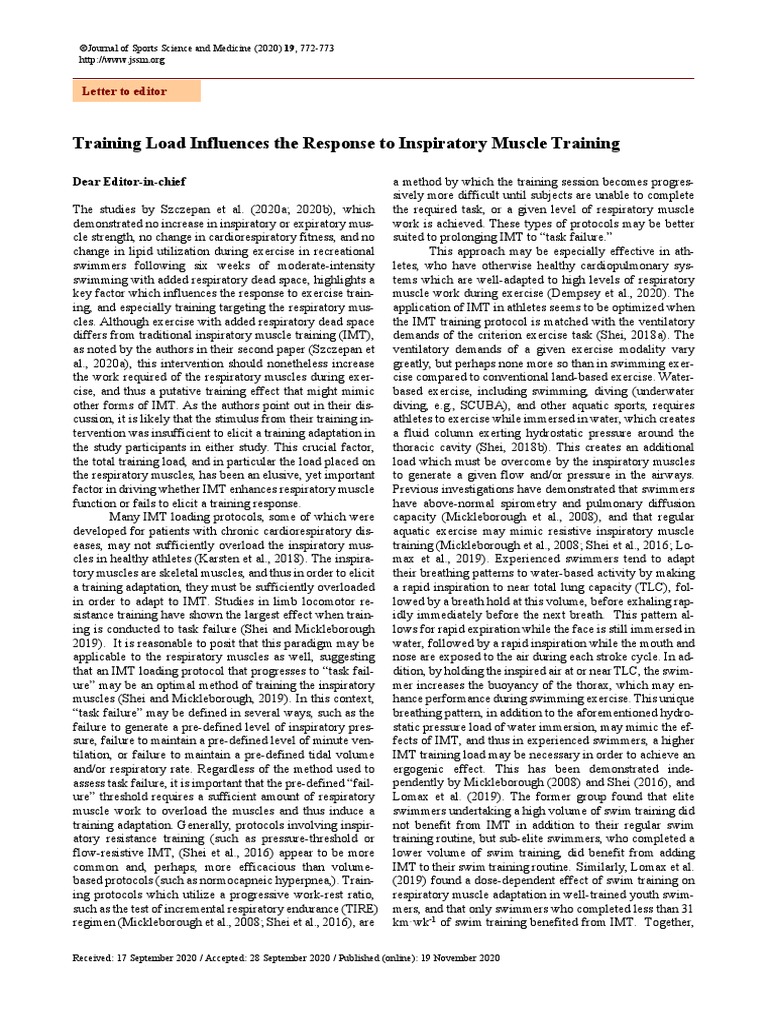 Training Load Influences The Response To Inspiratory Muscle Training