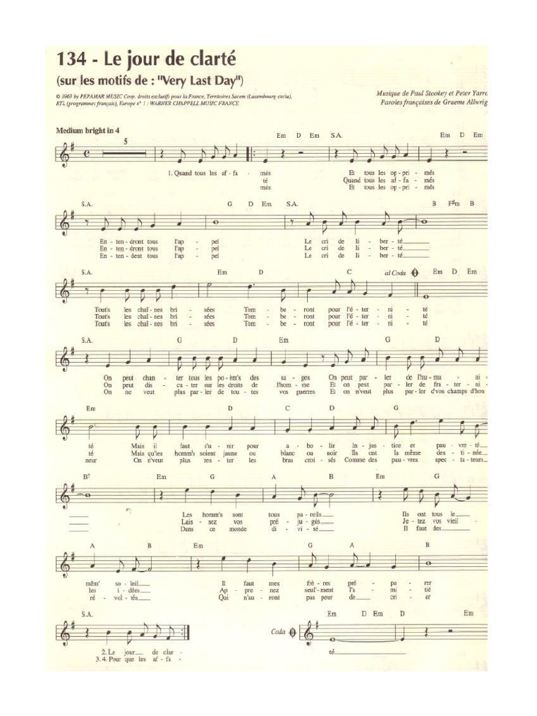 Le Jour De Clarté Tablature : Tablature Le jour de clarte de Graeme ...