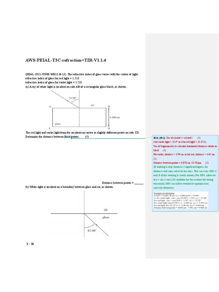 U2 T3 C 1refraction TIR | PDF | Refraction | Reflection (Physics)