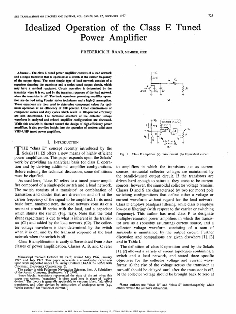 Class E Tuned Power Amplifier Analysis | PDF | Amplifier | Electrical ...