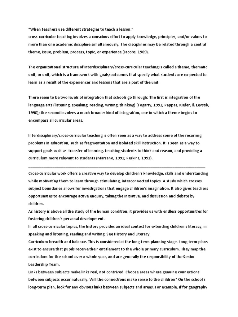Cross-Curricular Teaching Strategies | PDF | Curriculum ...