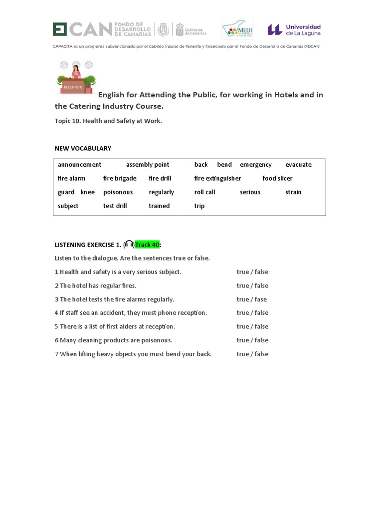 Topic 10. Health and Safety at Work. PDF Adverb Verb