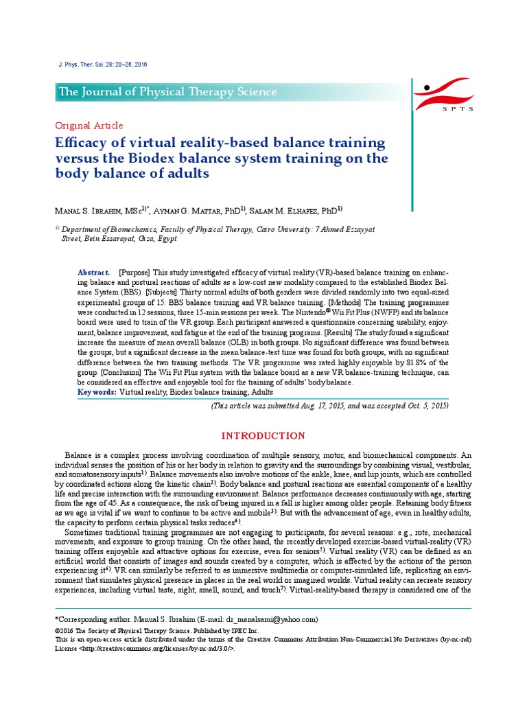 Efficacy of Virtual RealityBased Balance Training Versus The Biodex