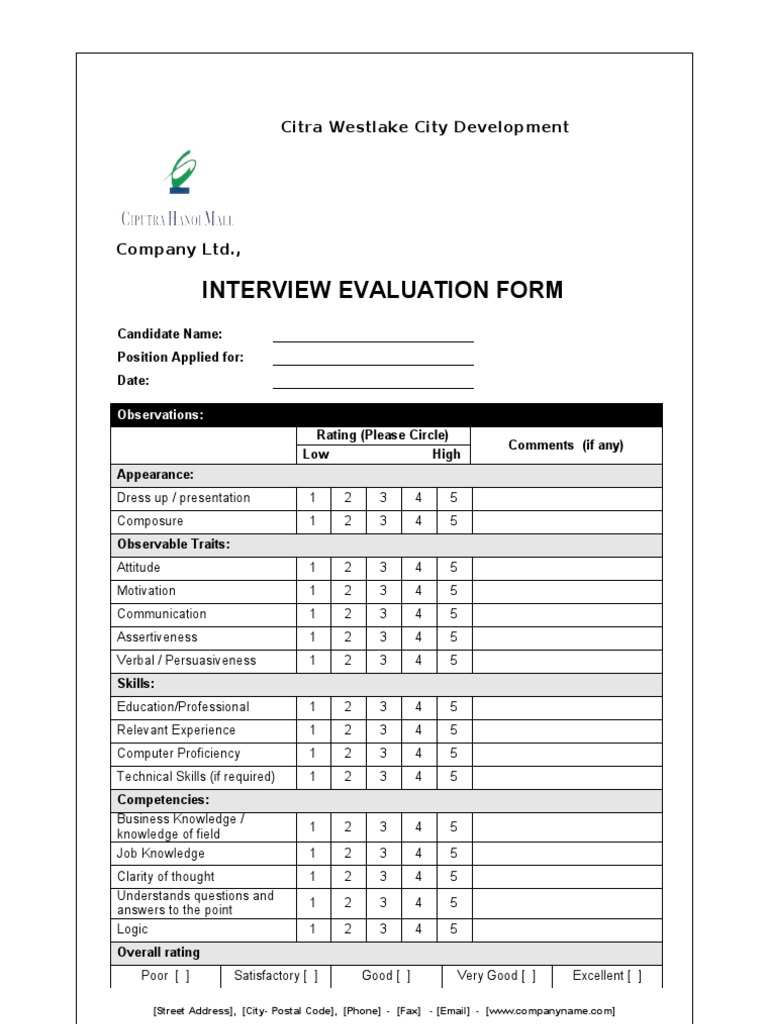 Interview Evaluation Form Template | PDF | Applied Psychology ...