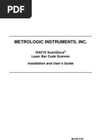 Metrologic Instruments, Inc.: Is421X Scanglove Laser Bar Code Scanner Installation and User'S Guide