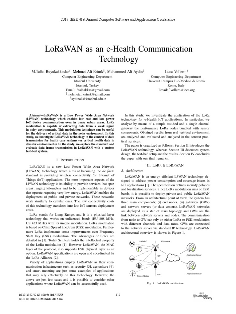 LoRaWAN As An E-Health Communication Technology | PDF | Computer ...