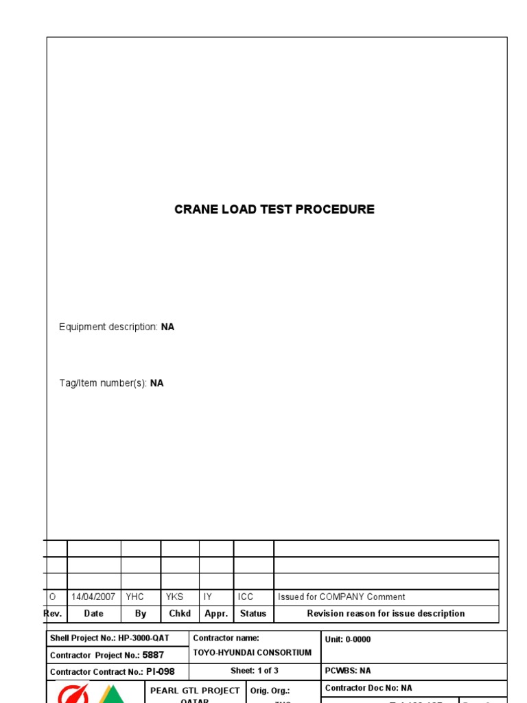 Crane Load Test Procedure PDF Crane (Machine)