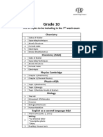 Grade 10: List of Topics To Be Including in The 7 Week Exam Chemistry