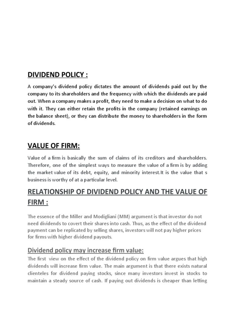 Dividend Policy & Firm Value | PDF | Dividend | Stocks