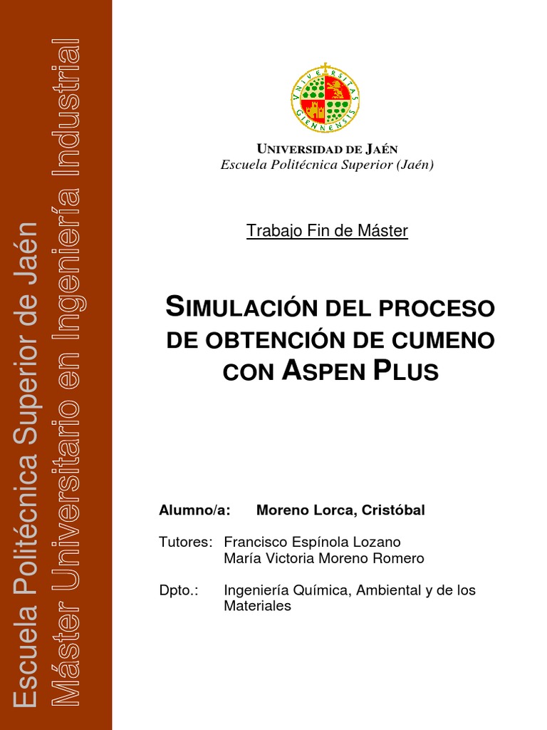 Obtención de Cumeno con Aspen Plus | PDF | Destilación | Reactor Quimico