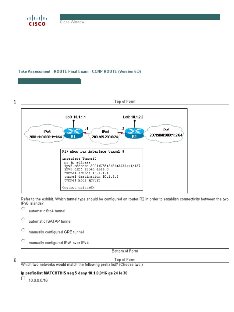 CCNP ROUTE Final Exam Overview | PDF | Router (Computing) | Routing