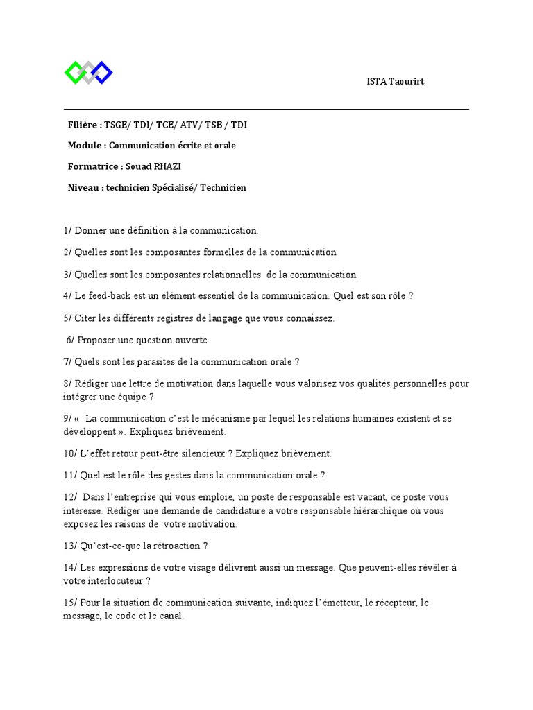 Exercice de communication écrite et orale | PDF | la communication ...