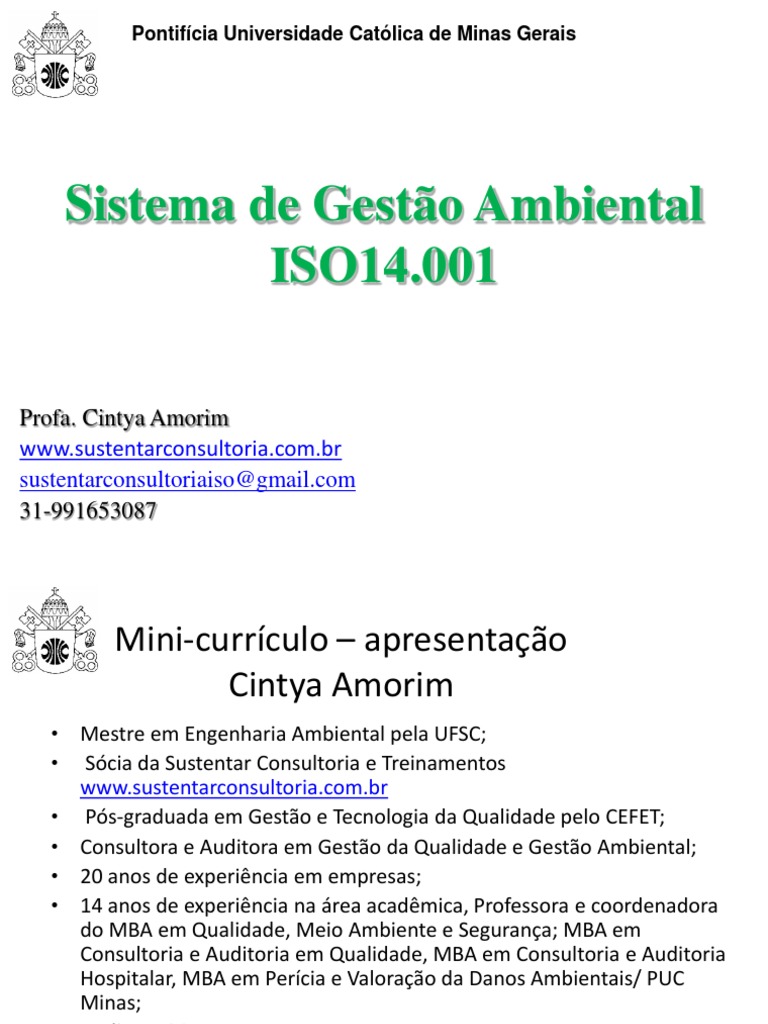 Sistema de Gestão Ambiental ISO 14001 2015 SGA PRofa Cintya Amorim 2020 ...