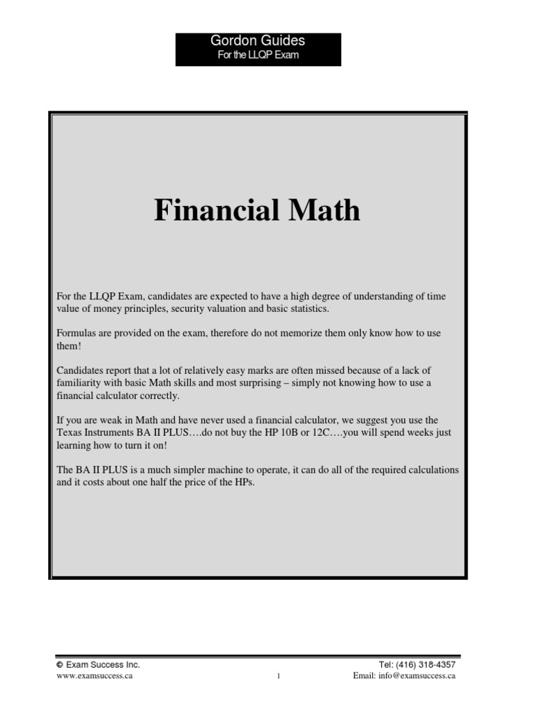 LLQP Financial Math2015sample | PDF | Time Value Of Money | Bonds (Finance)