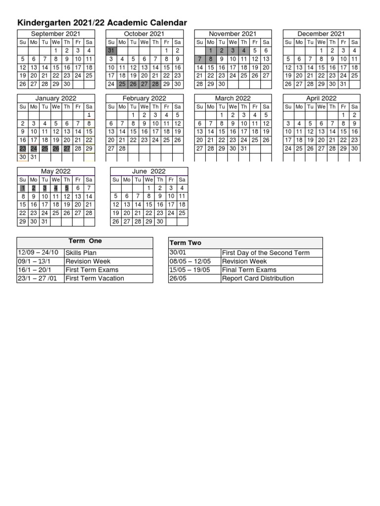 Academic Calendar 2021 2022 PDF PDF