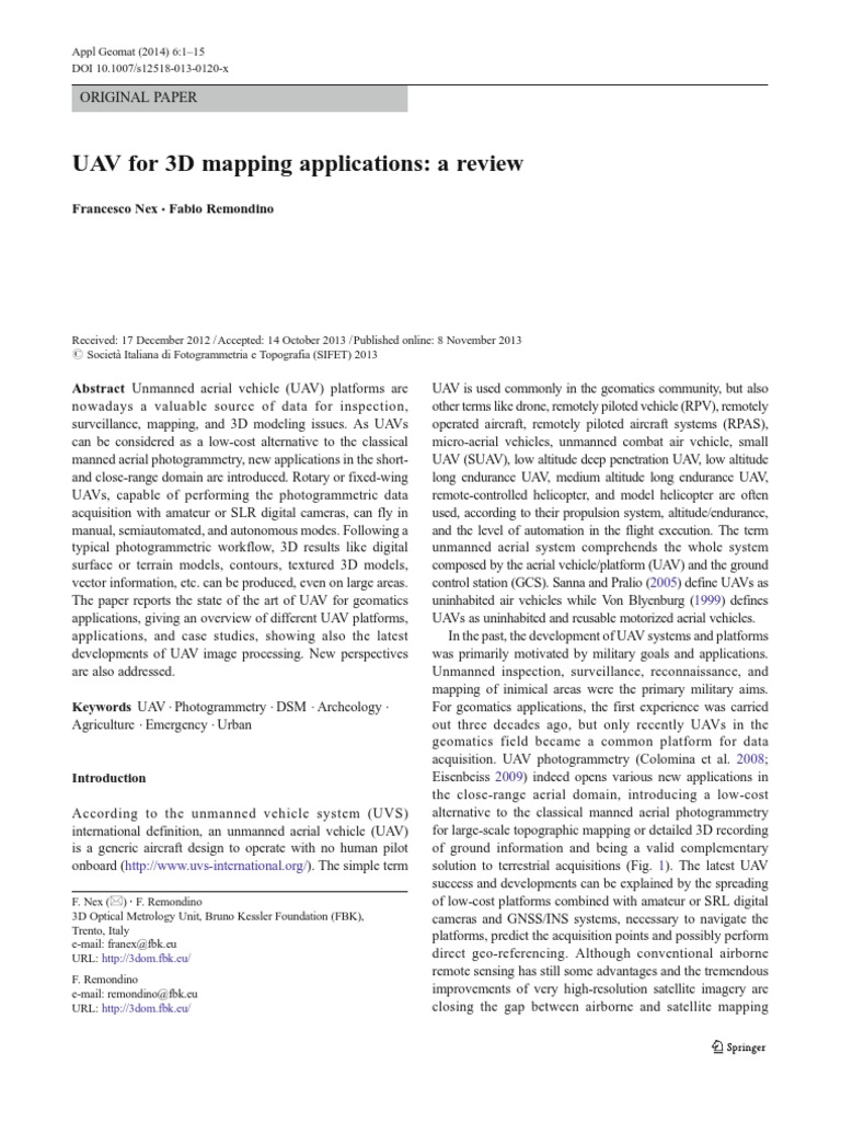 UAVs in 3D Mapping: A Comprehensive Review | PDF | Unmanned Aerial ...