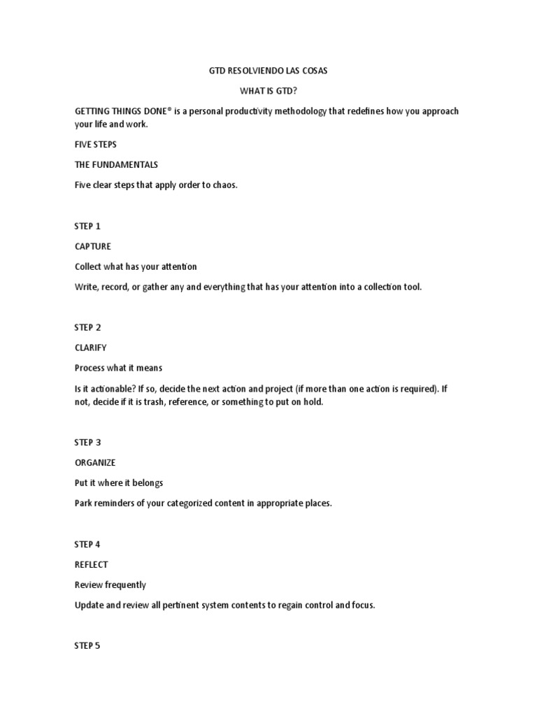 GTD Method: Five Steps to Productivity | PDF