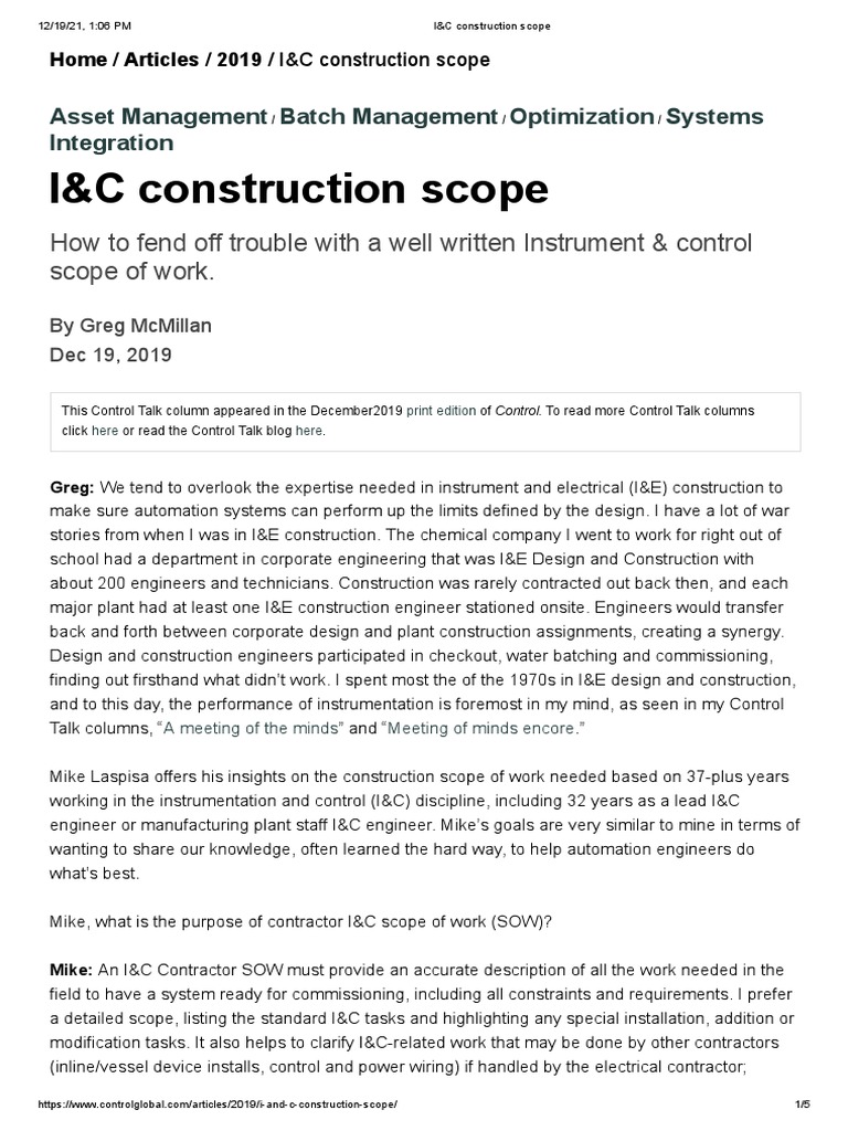 Effective I&C Construction Scope Guidelines | PDF | Valve | Instrumentation