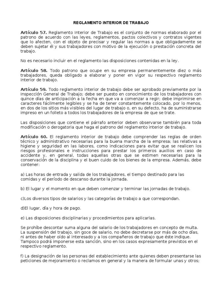 Reglamentos Interior de Trabajo Regulación Gobierno