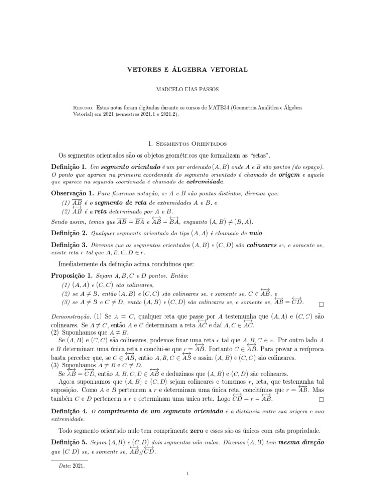 Algebra Vetorial para Iniciantes | PDF | Espaço vetorial | Linha ...
