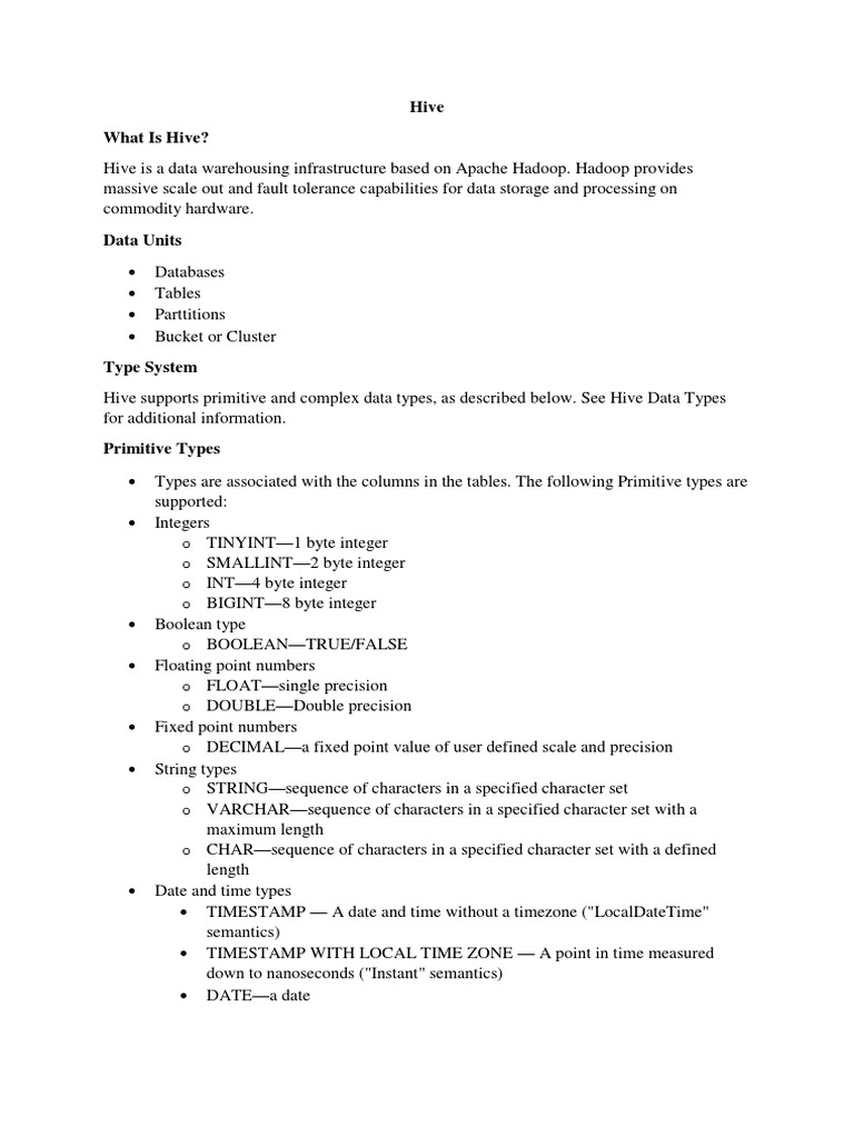 Hive What Is Hive? | PDF | Data Type | Integer (Computer Science)