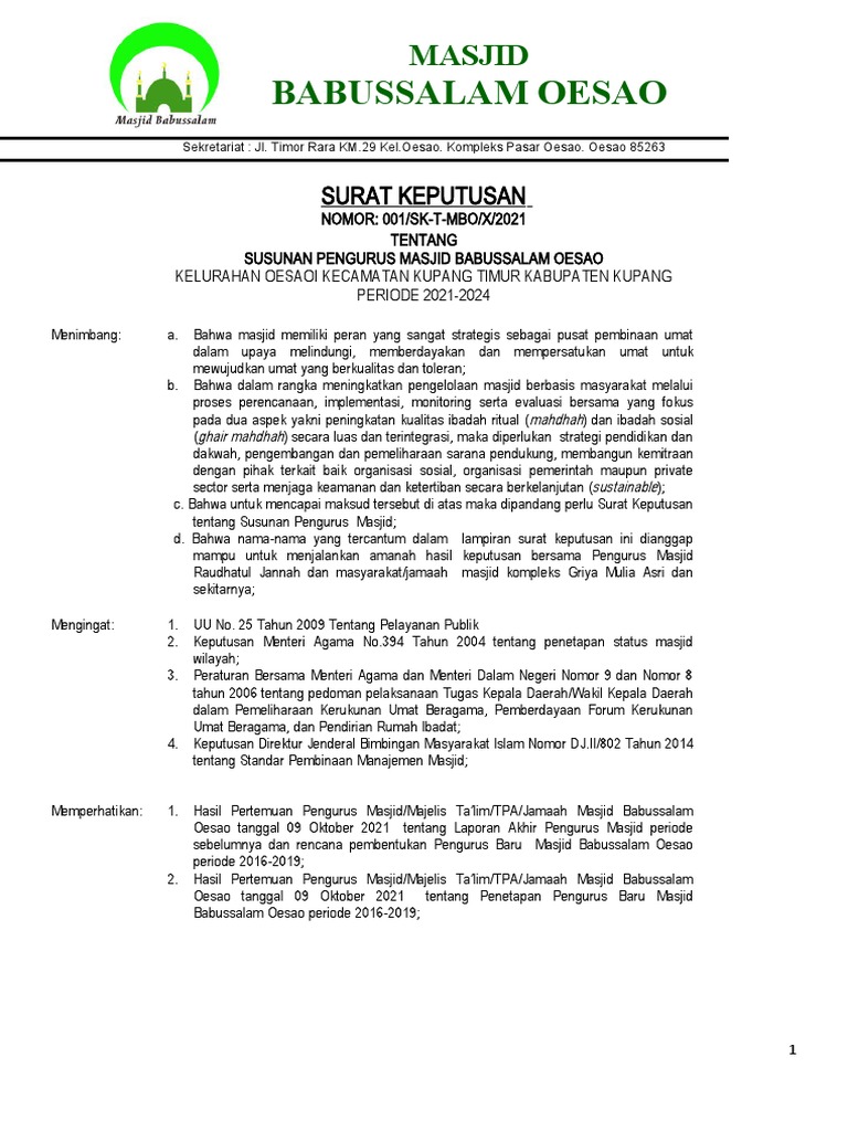 Sk Pengurus Takmir Masjid 2016 2019 Pdf