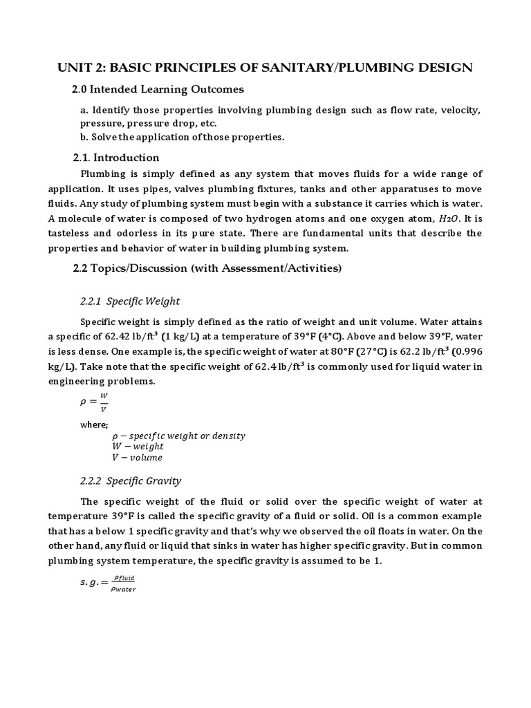 Basic Principles of Sanitary or Plumbing Design | PDF | Pressure | Volume