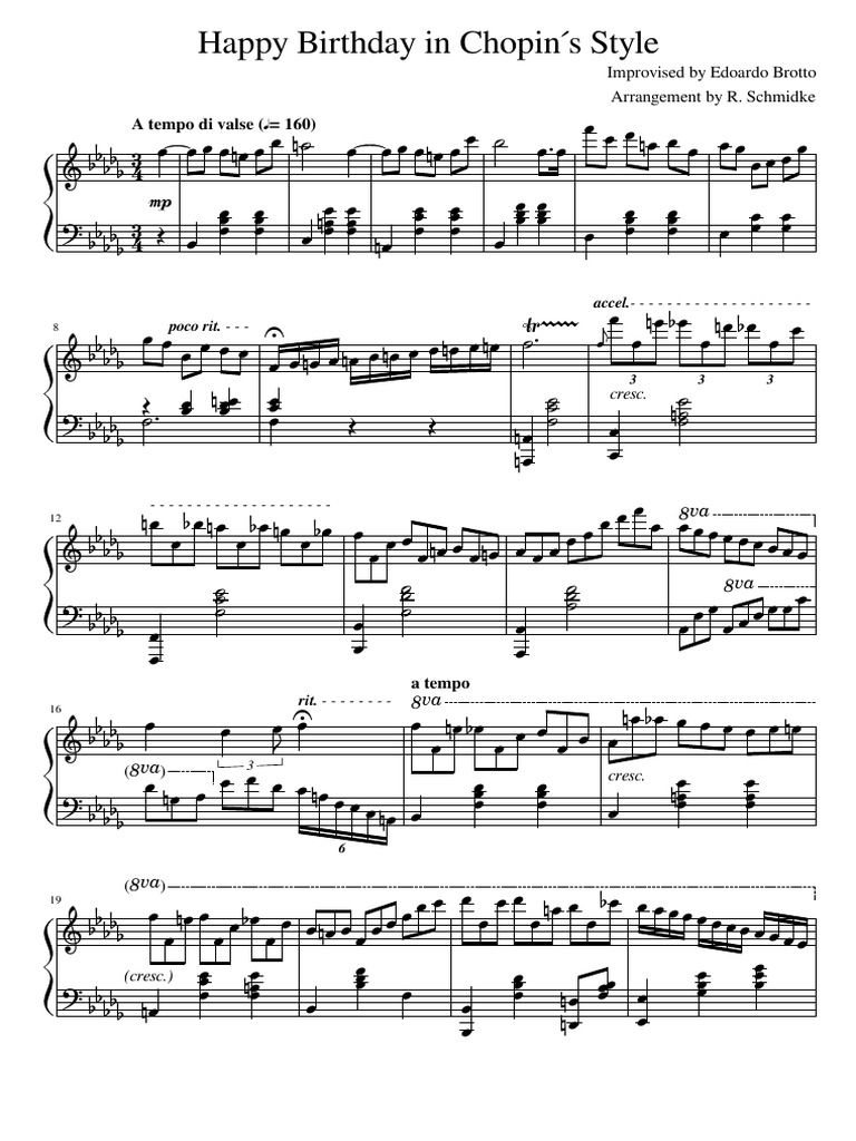 Happy Birthday in Chopin's Style | PDF | Musicology | Notation