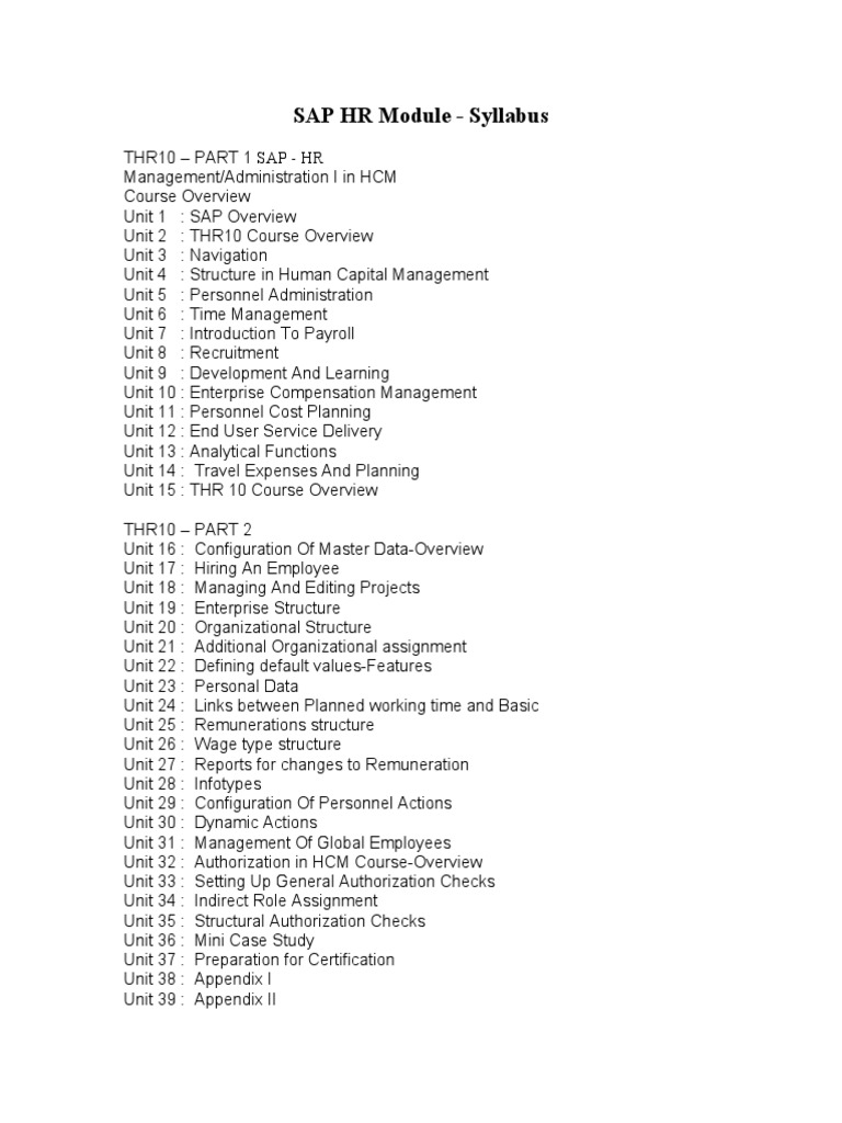 SAP HR Module Course Syllabus | PDF | Human Resource Management | Computing