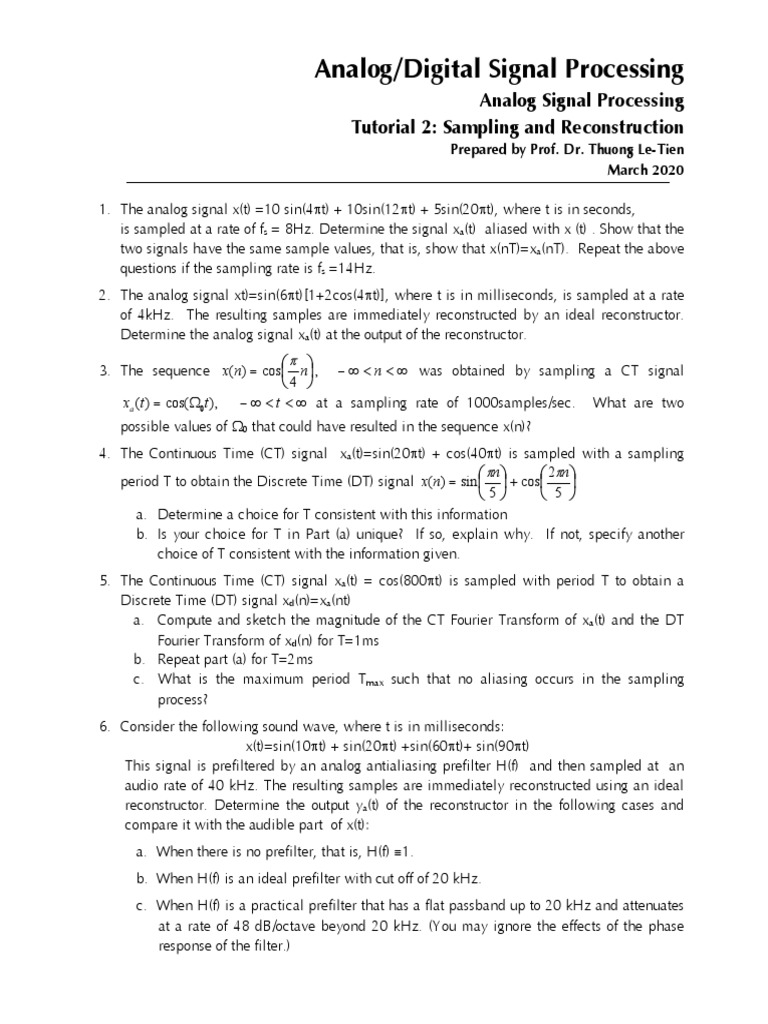 Analog Signal Processing Tutorial 2: Sampling and Reconstruction | PDF ...