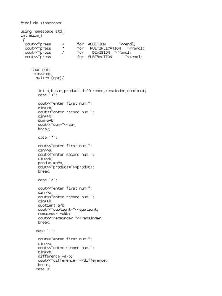 Simple Calculator C++ | PDF