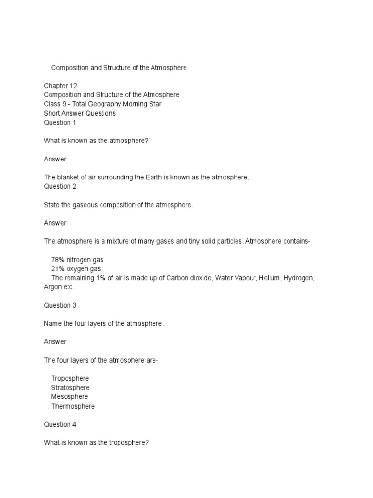 Composition and Structure of The Atmosphere | PDF | Atmosphere Of Earth ...