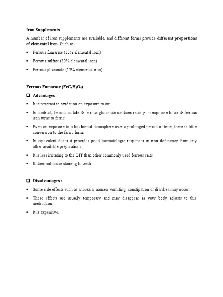 Iron Supplements of Elemental Iron. Such As PDF Magnesium Iron
