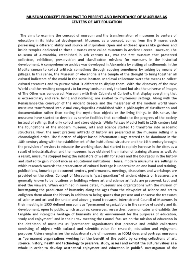 Museum Concept From Past To Present and Importance of Museums As Centers of Art Education PDF