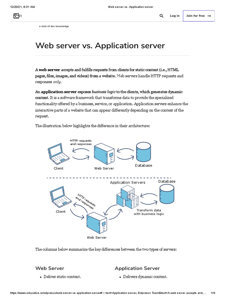 Web Server vs. Application Server | PDF | Internet & Web | World Wide Web