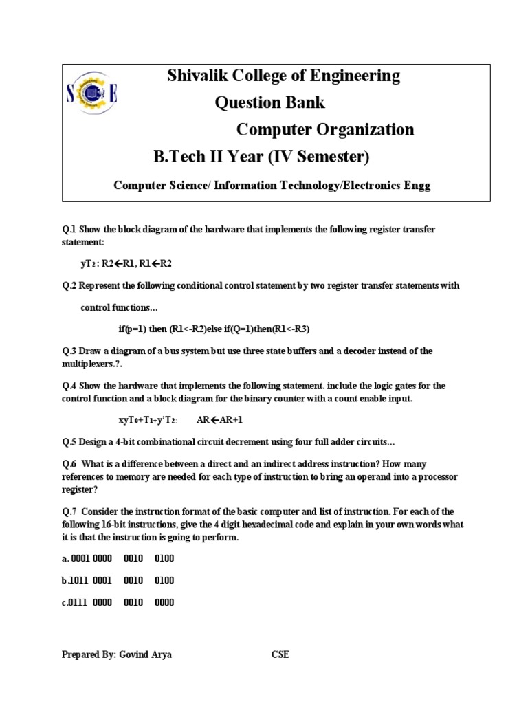 Shivalik College of Engineering Question Bank Computer Organization B ...