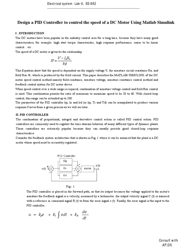 Design of PID CONTROLLER | PDF | Electric Motor | Control Theory