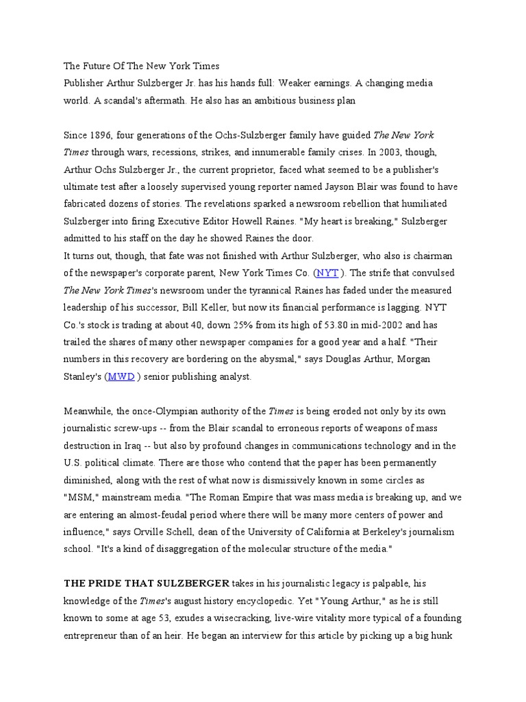 The New York Times: Challenges Ahead | PDF | The New York Times | Mass ...