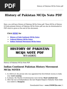 History of Pakistan MCQs Notes PDF